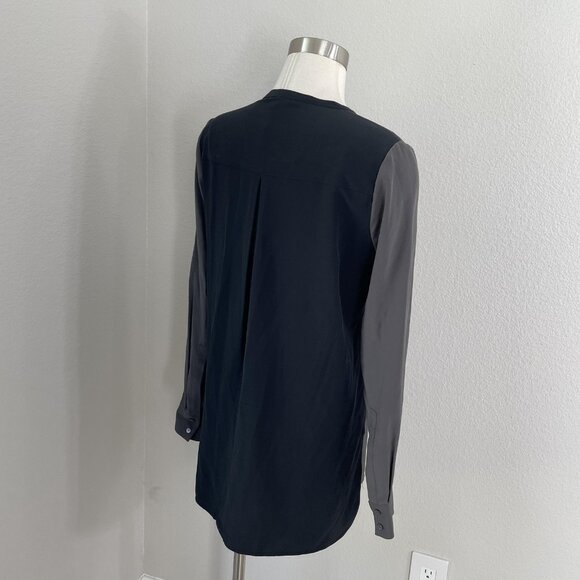 Vince Shirt Womens 6 Gray Black 100% Silk Long Sleeve Tunic Blouse Top High Low - Picture 5 of 12